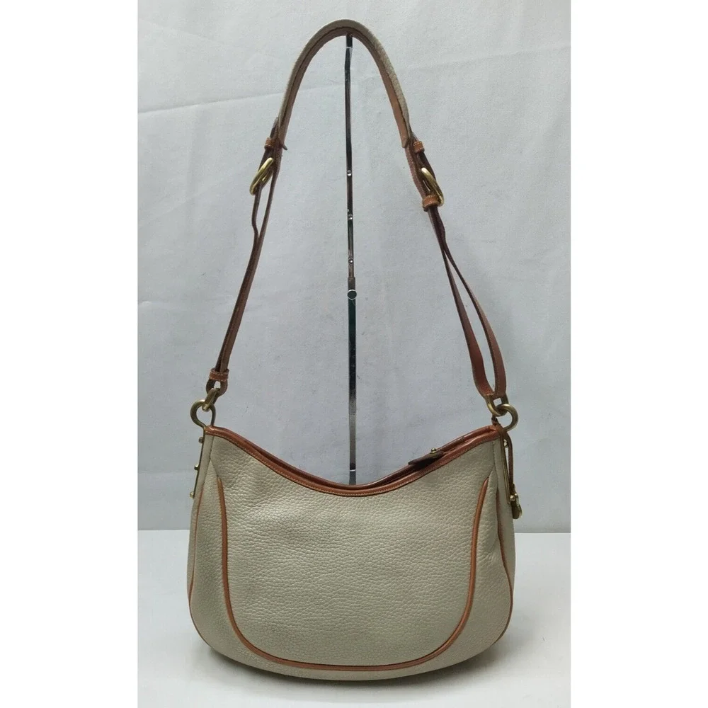 Dooney & Bourke Ivory Pebbled Leather Zipper Hobo Shoulder Bag - Vintage